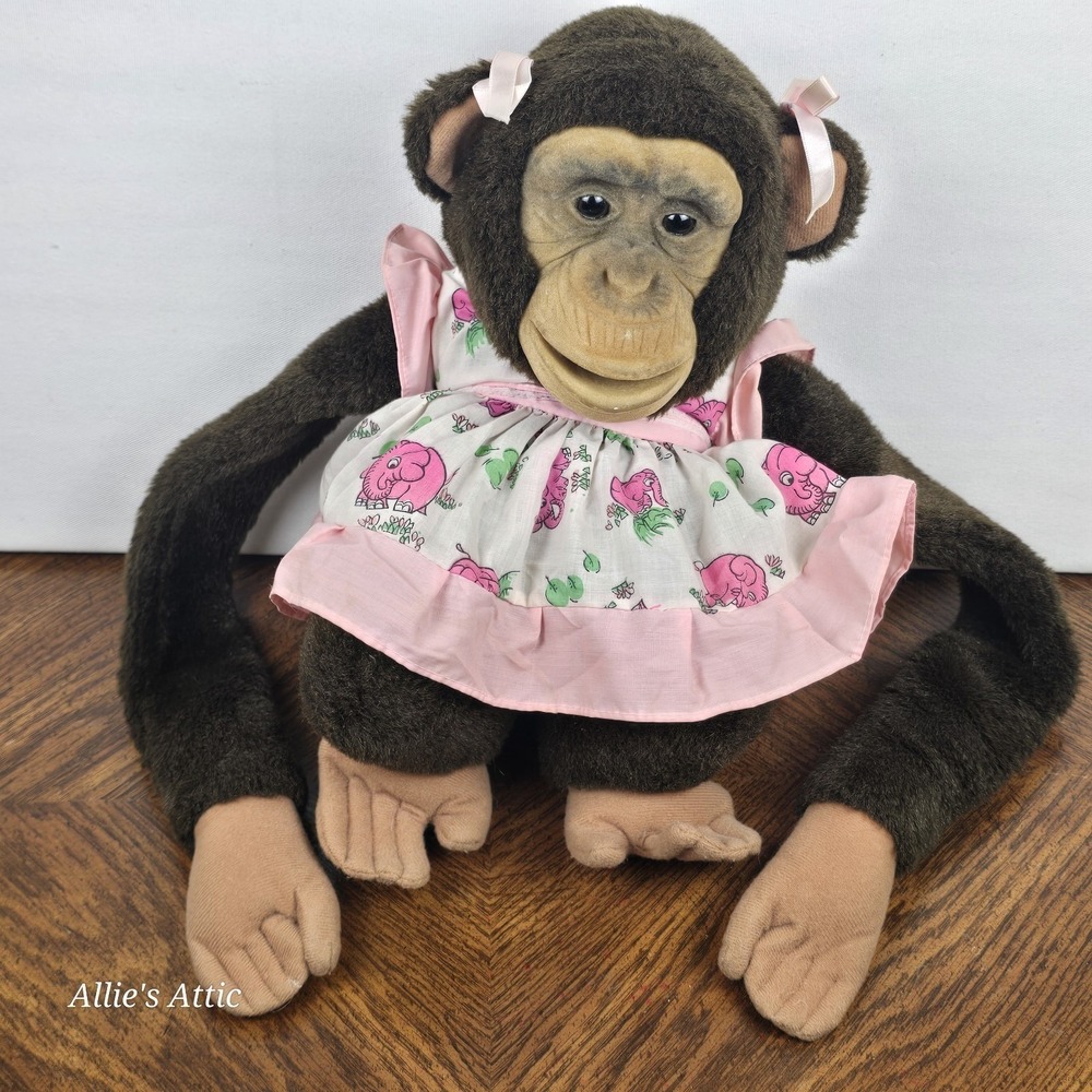Monkey Puppet Chimp Childs Playmate Vintage Animal Stuffed Plush Toy Play Doll